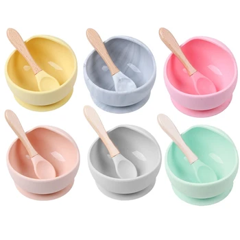 

New Baby Silicone Suction Cup Bowl Spoon Set Non-Slip Learning Feeding Dinnerware