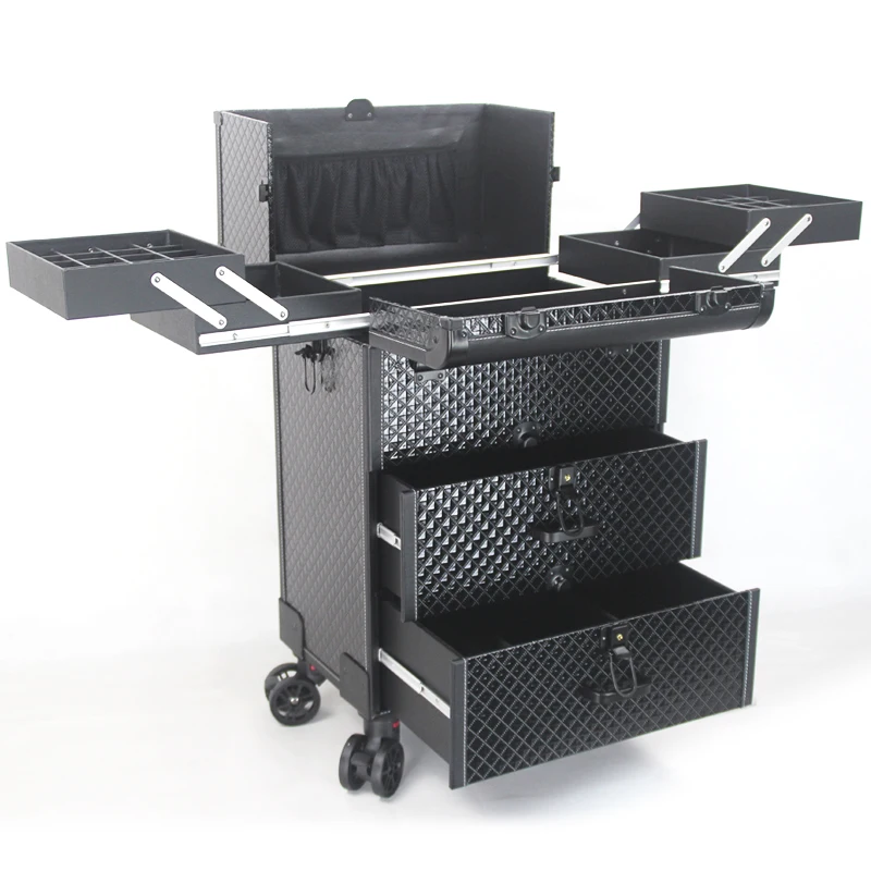 Pull Bar Suitcase Large multi-layer professional trolley cosmetic luggage with mirror for makeup artist nail tattoo tool