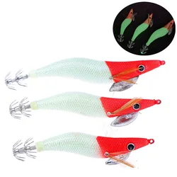 Artificial madeira camarão isca, Lula gabarito ganchos, polvo luminoso, Lula isca, Equipamento de pesca, 2.5 #, 3.0 #, 3.5 #, 1pc
