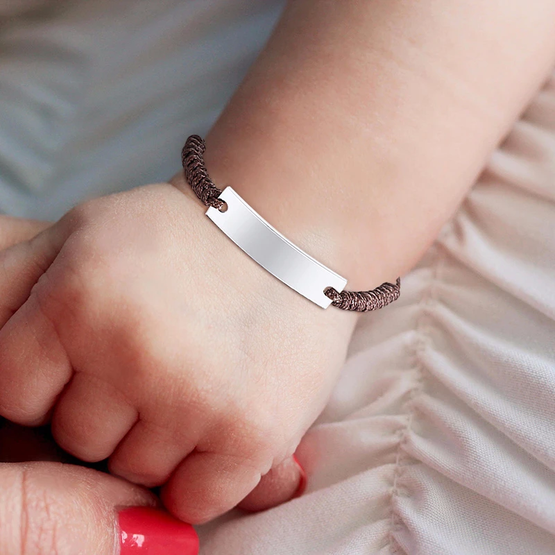 Stainless Steel Bracelet Fashion Bracelet Fashion Jewelry Anti Lost Wristband Vnox Handmade Braided Rope Bracelets for Boys Kids Stainless Steel ID Bar Bangle Children Anti Lost Jewelry Personalize Name