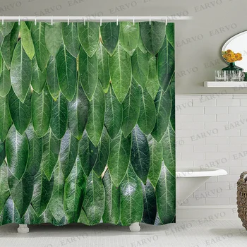 

Green Refreshing Plants Shower Curtains Bathroom Polyester Waterproof Shower Curtain Leaves Printing Curtains Bathroom Shower