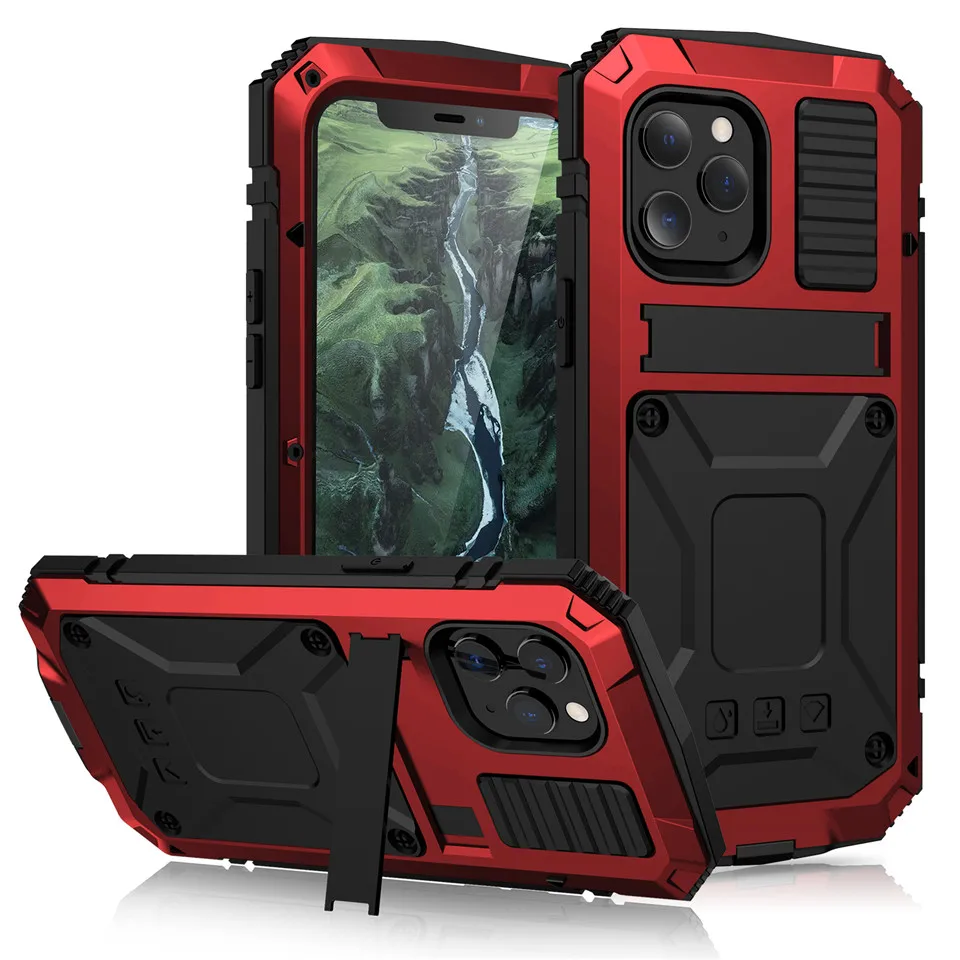 iphone 12 pro waterproof case Full-Body Rugged Armor Shockproof Protective Case for iPhone 13 12 Pro Max 11 Pro Max Mini Kickstand Aluminum Metal Cover iphone 12 pro leather case