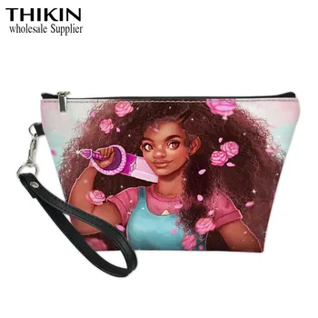 

THIKIN Ladies Wash Kit Bags Black Art African Printing Make Up Bags for Women Cosmetic Cases Females Travel Toiletry Pouch