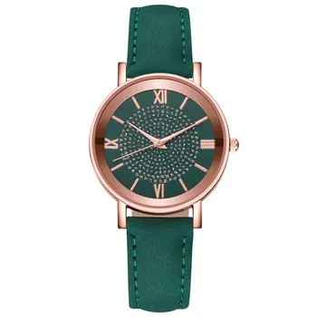 

Fashion Women Green Leather Designer Watch Casual Ladies Watch 2020 Simple Female Dress Gfit Clock Montre Femme Zegarek Damski