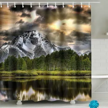 

Lake Mountain Trees Shower Curtain Sets Fabric, Polyester Waterproof Bathroom Decor Accessories with Hooks 71"(W) x 71"(H)