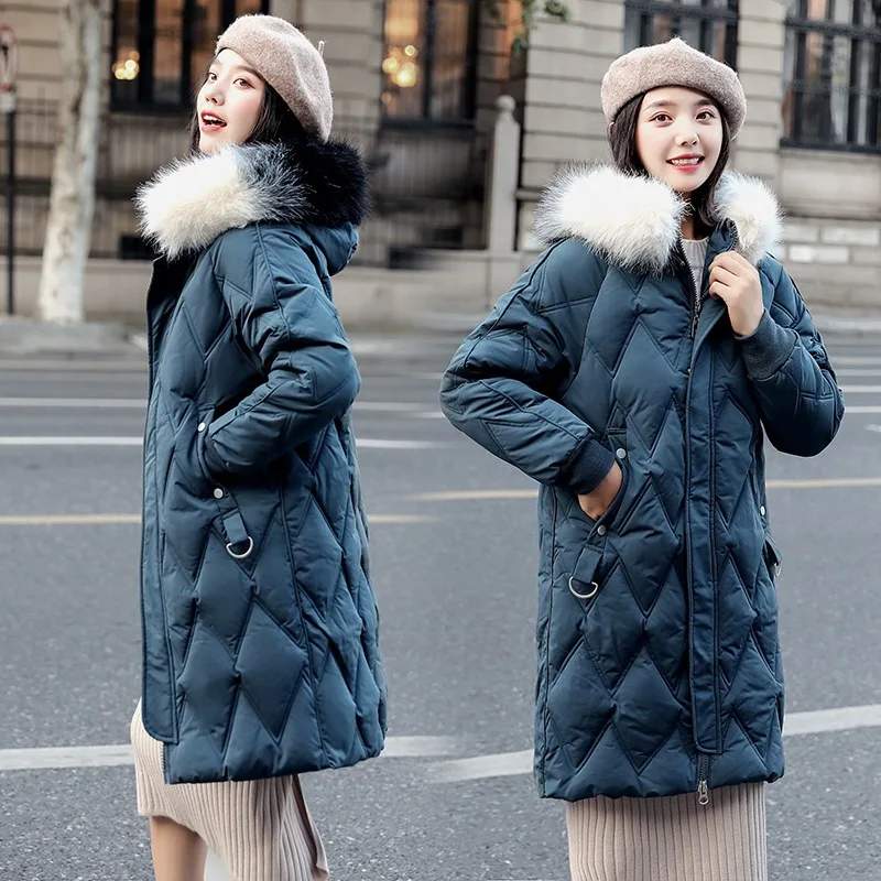 

Mid-length Fashion Cotton Coat Women's Winter 2019 New Style Thick Korean-style over-the-Knee Large Fur Collar Cotton-padded Clo