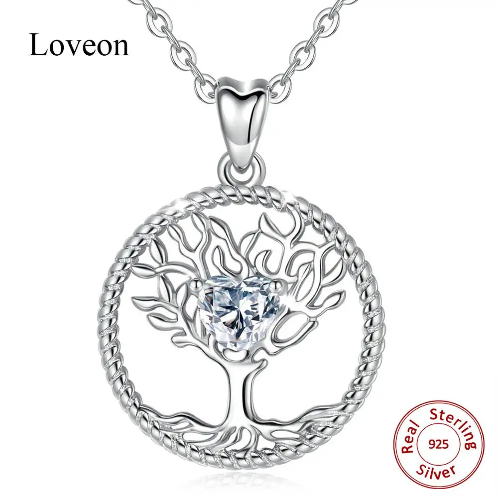 

Loveon Sterling Silver Tree of life Pendant Necklace silver Crystal Tree Charm Necklaces with Clear CZ Jewelry for Women D447