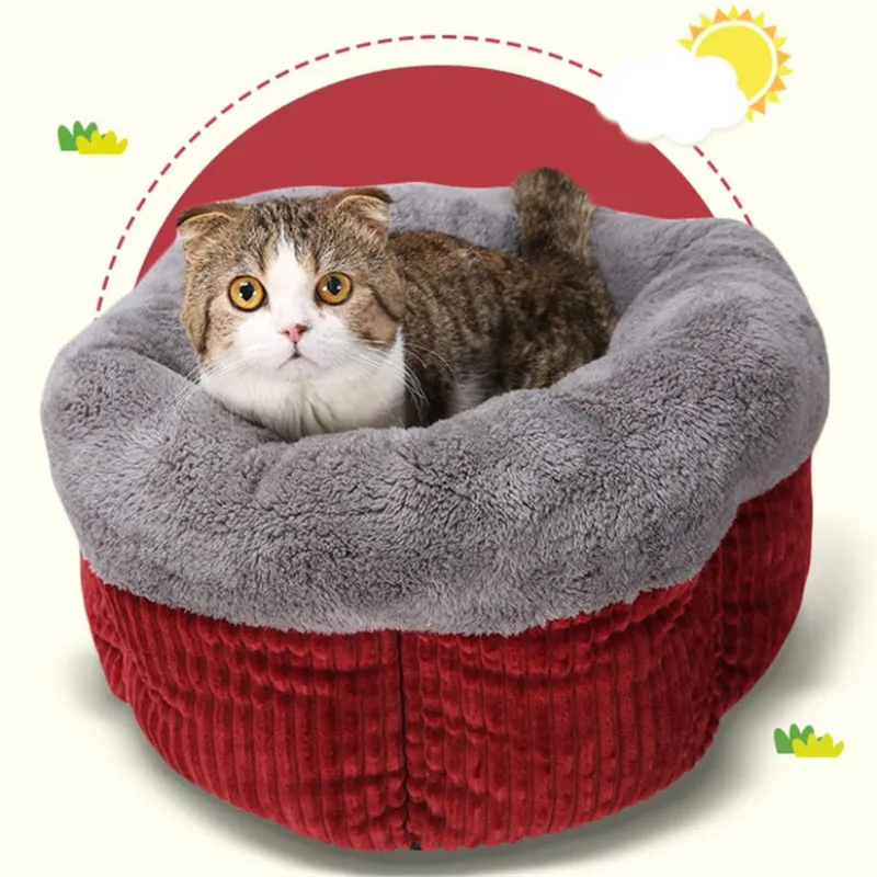 Вельветовое гнездо для кошки, круглая кровать для кошки, собаки, мягкая теплая осенне-зимняя плюшевая кровать для щенка, котенка, дома, коврик для домашних животных