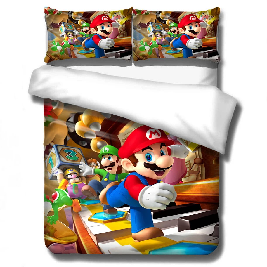Постельное белье 3D Super Mario Bros. Детский комплект, милый мультяшный персонаж, напечатанный пододеяльник, набор постельного белья, постельное белье, Твин, полный, королева, король