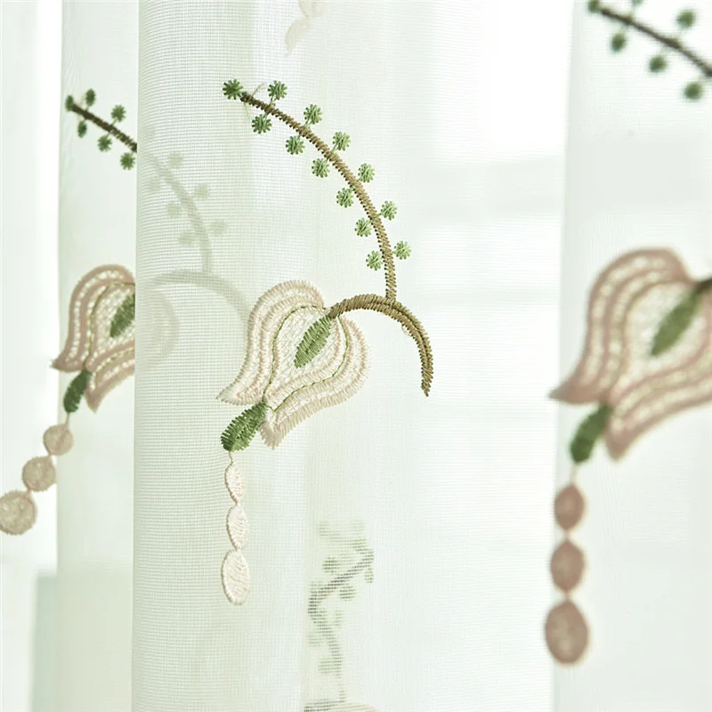 Flower Embroidery Sheer Tulle for Living Room Beaded Pattern Window Drapes for Balcony Plant Glass Yarn for Bedroom X-WP437#2