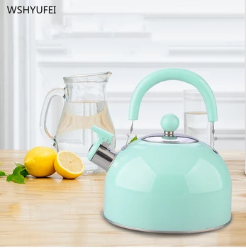 

Macaron color non-magnetic thickening stainless steel sounding kettle half-spherical color whistling kettle hot tea heating pot