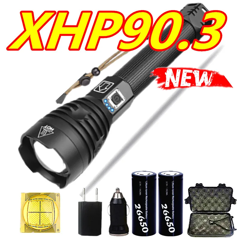 300000lm LED Flashlight 3*XHP90 Torch Light Rechargeable Hand Lamp Super Bright 