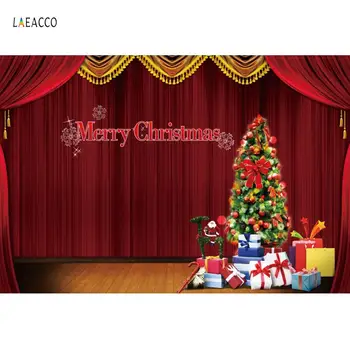 

Stage Backdrop For Photography Red Curtain Merry Christmas Tree Gift Baby Toys Play Show Party Child Photo Background Photocall