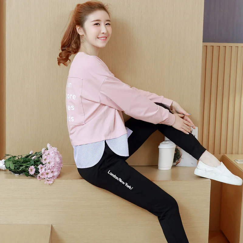 

Fashion Models 2018 New Style Dress Two-Piece Set Loose Spring And Autumn Leisure Suit Joint Long-sleeved T-shirt
