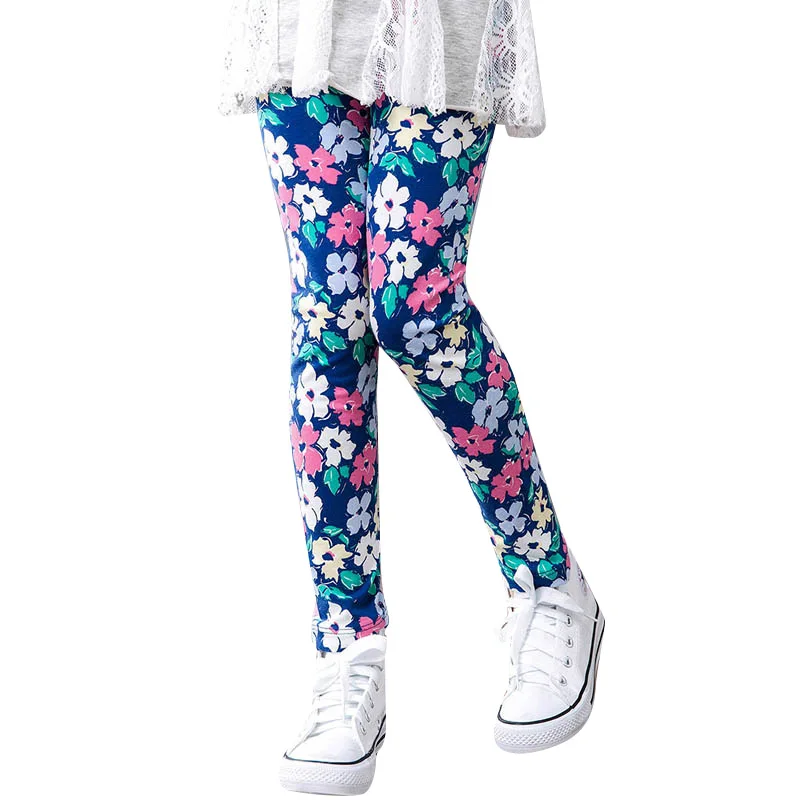 Леггинсы с цветочным принтом для девочек, штаны с цветочным принтом, эластичные длинные штаны для От 2 до 14 лет, для маленьких девочек - Цвет: JF0421D