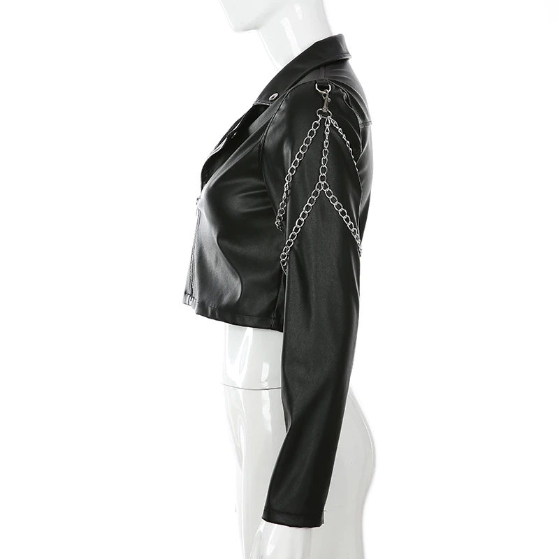 Most effective  Darlingaga Fashion Motorcycle Faux Leather Jacket Coat Metal Chain Streetwear Autumn Jacket Women Z
