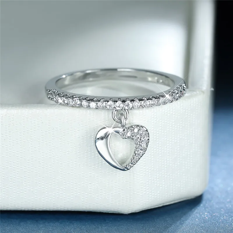 Crystal Rings Engagement Rings Zircon Rings Bohemian Rings For Women Cute Female Hollow Heart Pendant