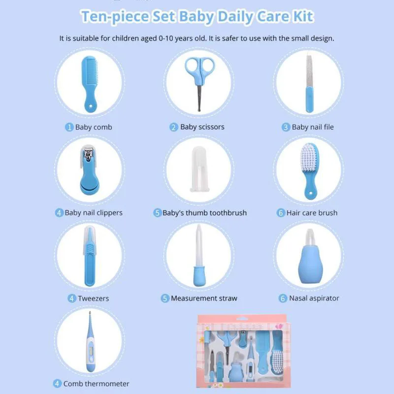 10 шт набор для новорожденных детей для ухода за ногтями, термометр для ухода за волосами, набор кистей для ухода