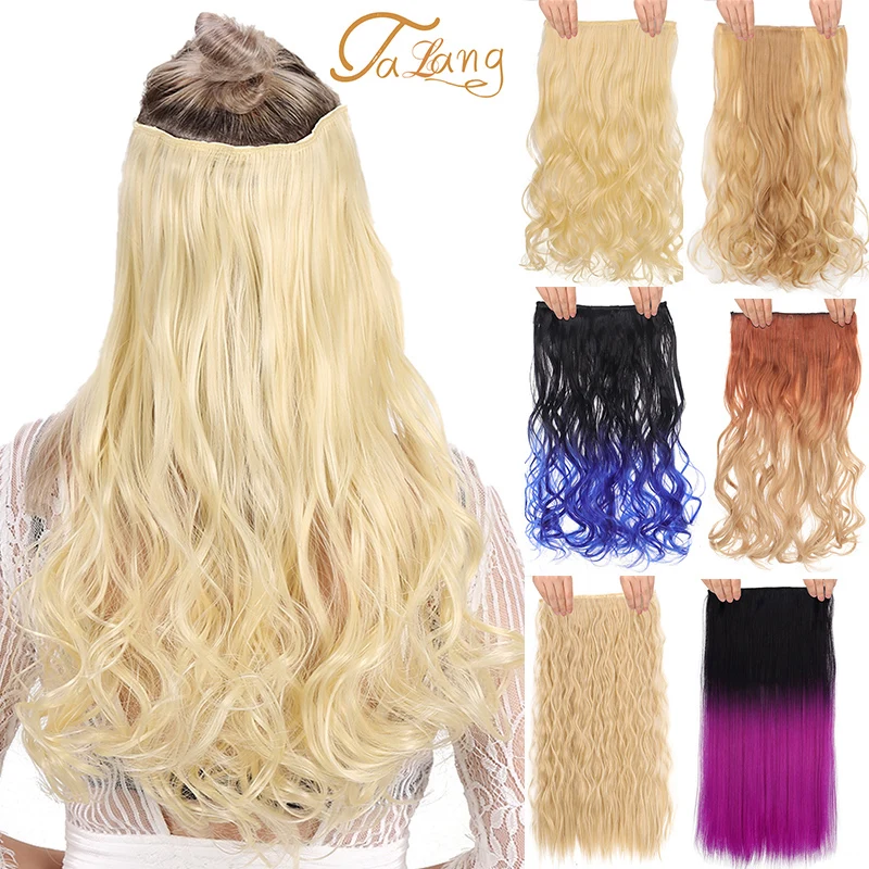 

TALANG Long Synthetic Hair Extensions Clip In Hair Extension Heat Resistant Hairpiece Natural Wavy Crown Grey Pink Hair Piece