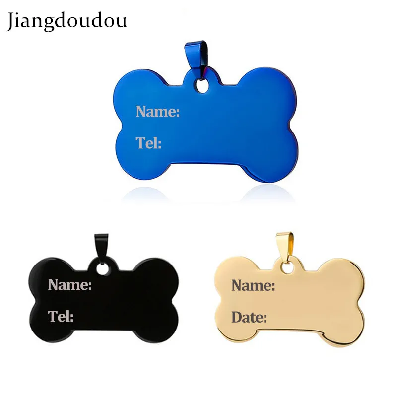 

Free Engraving Stainless Steel Bone Pendants Pet ID Tag Customized DIY Laser Engrave Name Tel Tag Cat Dog Puppy Charms Pendants