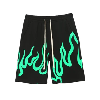 

Green Fire Drawstring Sweat Shorts Hip Hop Streetwear