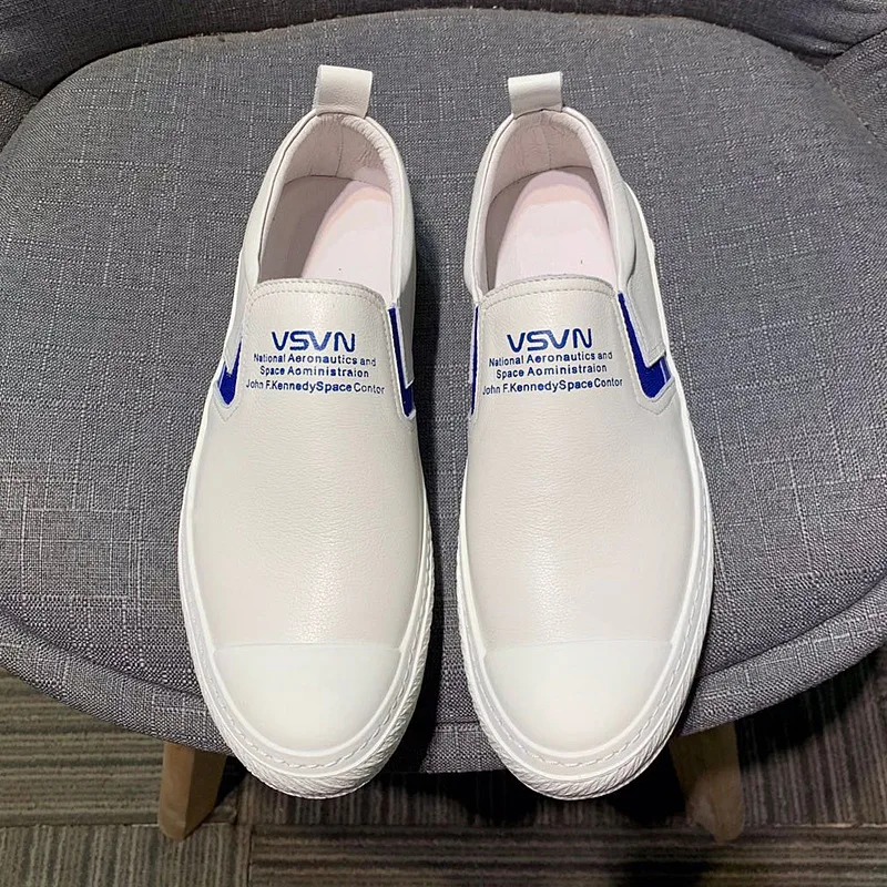 

New Style Shoes Men's Slip-on Foot Covering MEN'S SHOES Full-grain Leather Driving Trendy Shoes White Love Canvas Shoes White Sh