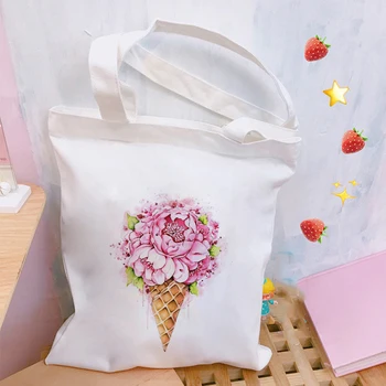 

Beautiful Flower Printed Ladies Handbags Harajuku Aesthetics Canvas Tote Bag Women Eco Reusable Casual Shoulder Shopper Bags