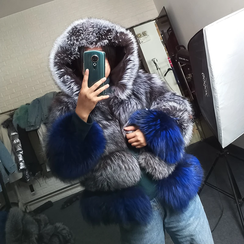 302-2 Maomaokong2019 натуральная Шуба из натурального Лисьего меха женская зимняя куртка из натурального меха пальто Модная тонкая верхняя одежда шуба из натурального Лисьего меха лисы - Цвет: 302-2