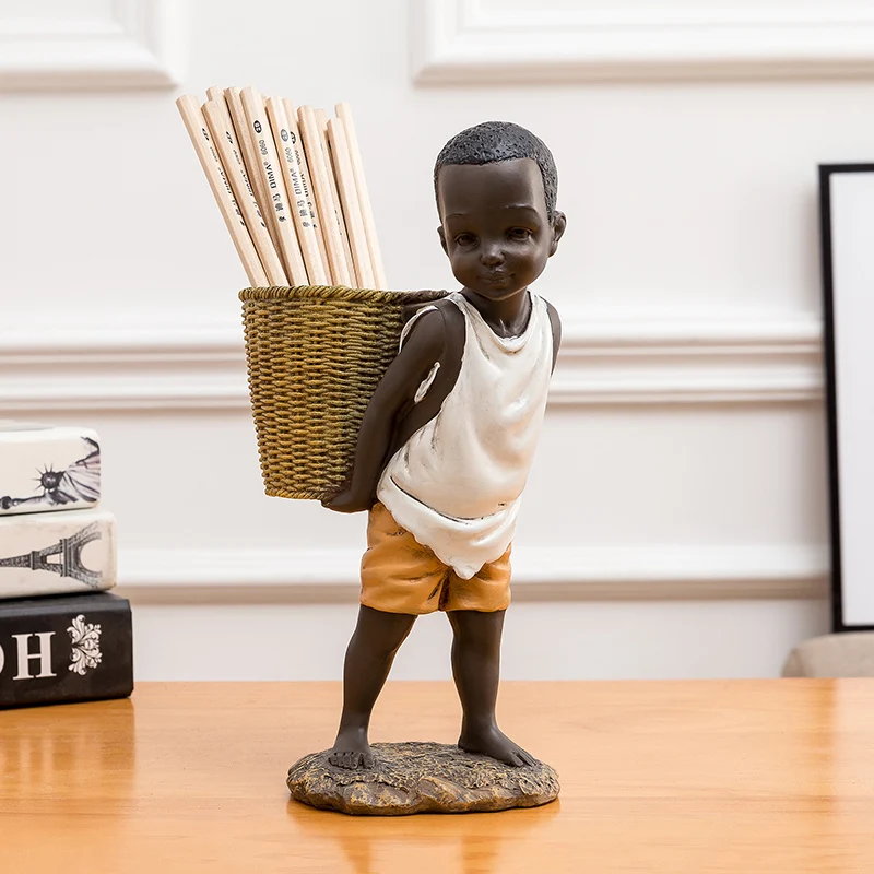 

Resin Ethnic Style African Boy Storage Portrait Ornaments Creative Vintage Interior Decoration Craft Figurines Key Snack Storage