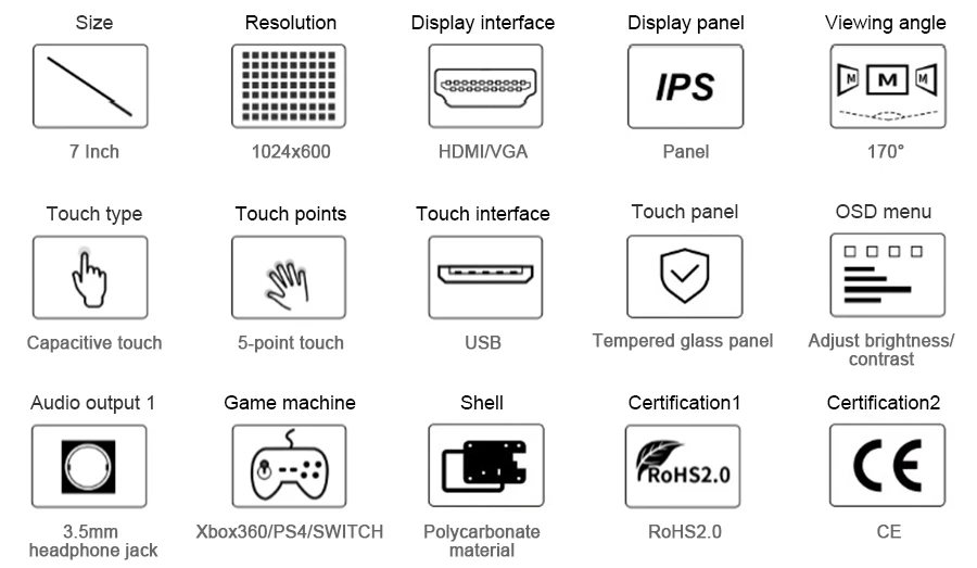 Экран 7 дюймов с ЖК-экраном чехол 7 hdmi touch 1024x600 ips емкостный сенсорный экран с закаленным стеклянным покрытием поддерживает Pi 4