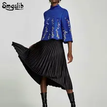 Повседневная Базовая модная универсальная плиссированная бархатная черная винтажная юбка с высокой талией новые модные женские юбки