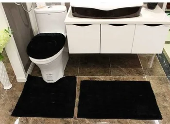 

4PCS black acrylic bathroom toilet seat covers soft bathtub rug u shape washroom floor carpet