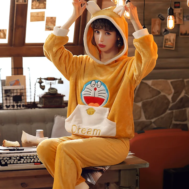 

337 # Winter Pajamas Women's Flannel Long-sleeve Suit Cartoon Little Princess Lettered Coral Velvet GIRL'S M -Xxl