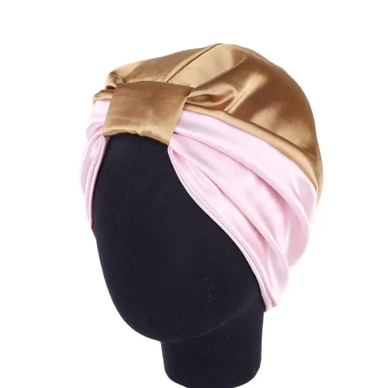 Атласная Ночная шапка для сна, мусульманская женская шапка, тюрбан, кепка chemo, шапка для выпадения волос, эластичная шапочка, головной убор Skullies Islamic Night cap - Цвет: Khaki Pink