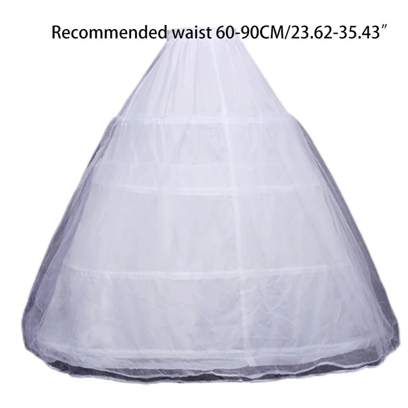 Vrouwen 4 Hoepel Dubbellaags Tule Gezwollen Crinoline Petticoat Trekkoord Taille Avond Feest Trouwjurk Half Slip Lang