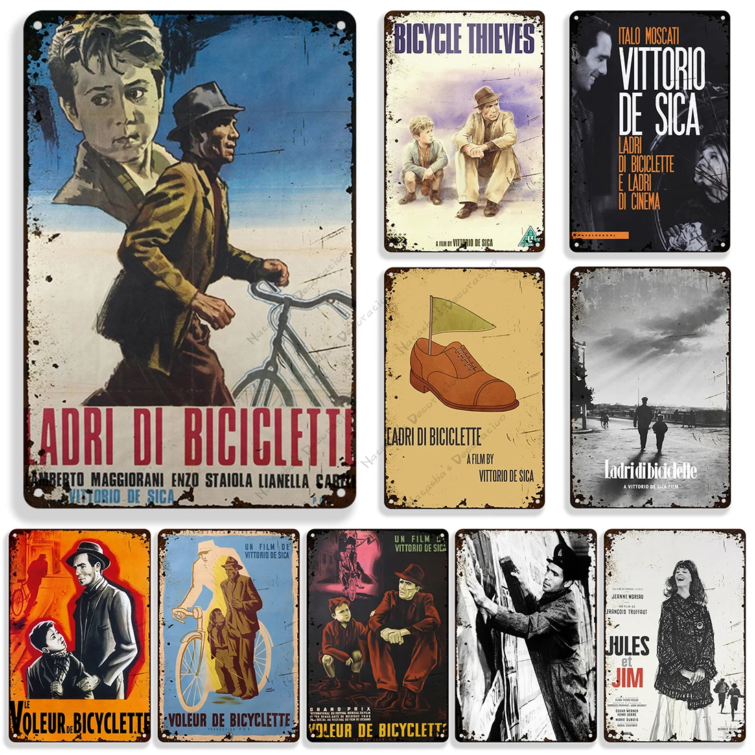 1948 Italian Movie Ladri Di Biciclette Retro Poster Metal Tin Sign Wall Plate Vintage Home Bar Club Metal Signs Industrial Decor