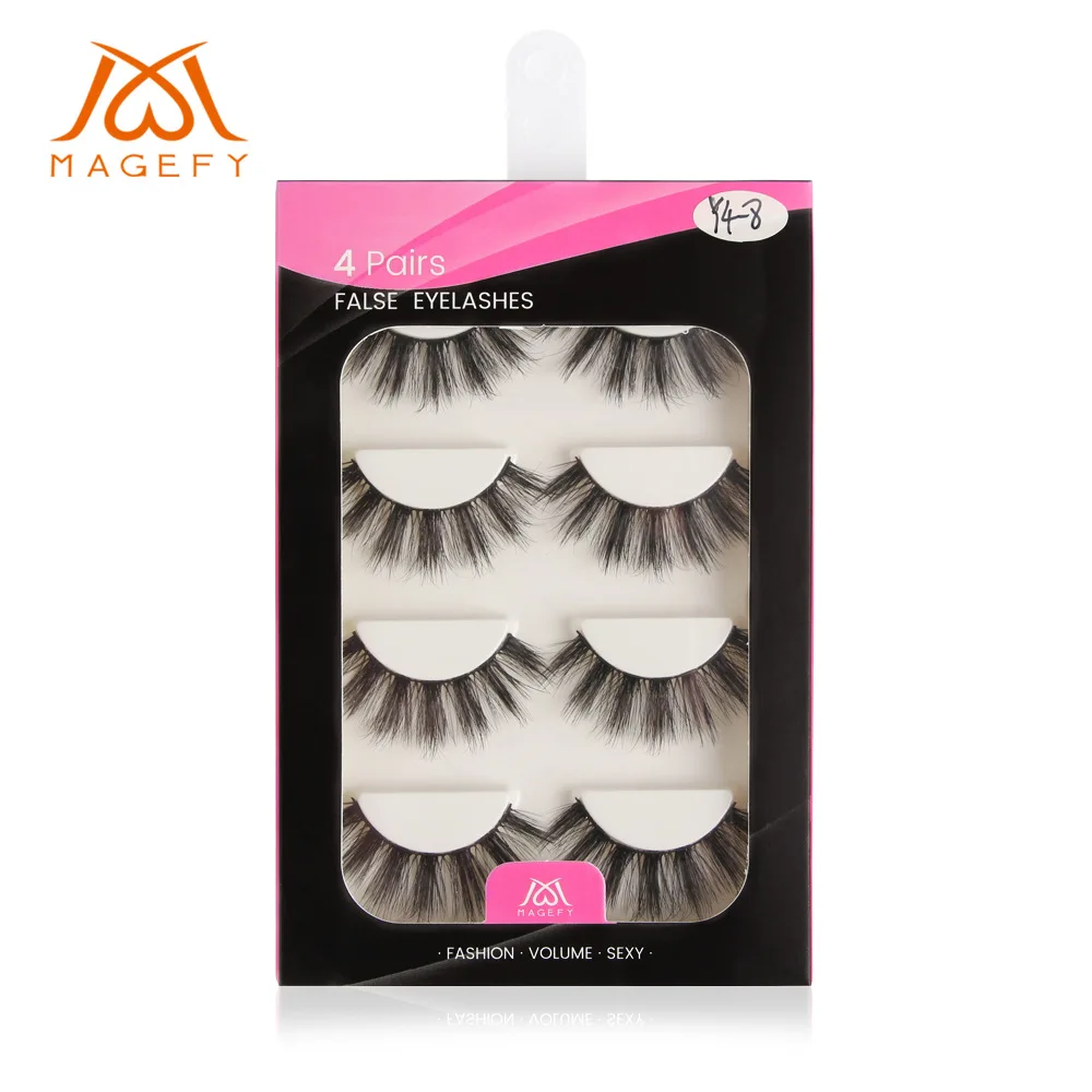 

4 Pairs 3D Mink Reusable False Eyelashes Mink Hair Strip False Eyelash Makeup Long Individual Eyelashes Mink Lashes Extension