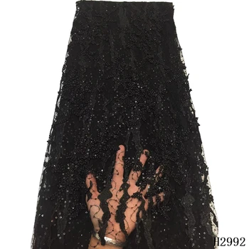 

New Design Sequins African Lace Fabric 2019 High Quality Lace French Fabric Beaded Stones Nigerian Swiss Lace Fabrics For Dress