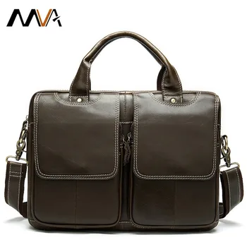 

Men's Retro Vintage Handbag Business Travel Men Briefcase Cow Genuine Leather Messenger Shoulder Bags 14 inch Laptop Office Pack