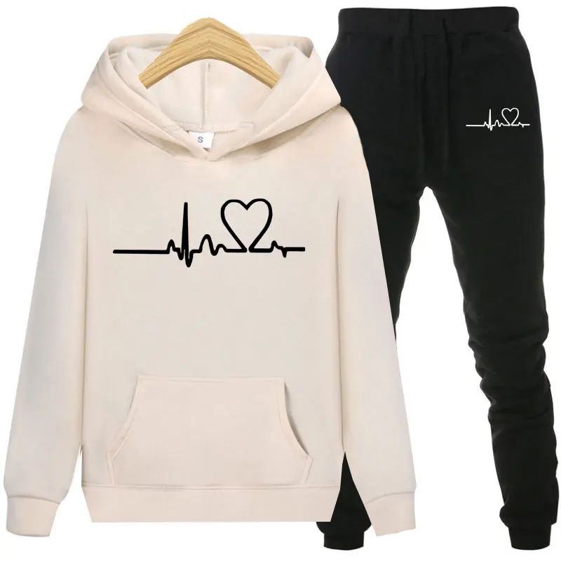 Casual Tracksuit Women sets 2 Pieces Set Sweatshirts Pullover Hoodies and long black pants suits female Outfits Sweatpants | Мужская