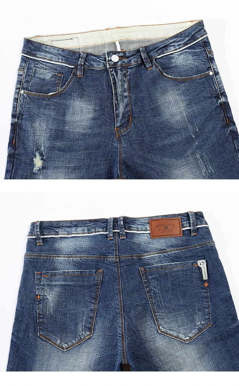 KSTUN 2020 Summer New Men's Denim Shorts Fashion Slim Fit Stretch Cotton Blue Washed Ripped Jeans