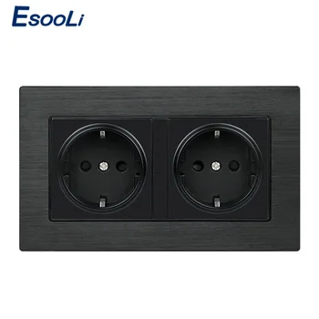 

Esooli Black Aluminum Metal Panel Wall Socket EU Standard Power Outlet 16A EU Standard Electrical Double Outlet 146mm * 86mm