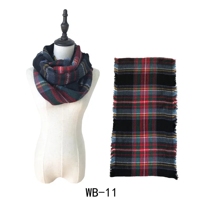 Шарф осень-зима, кашемировый теплый клетчатый шарф с круглым кольцом, женский шарф для девочек, кашемировый шейный платок, женские шарфы для мужчин и женщин - Цвет: Black2