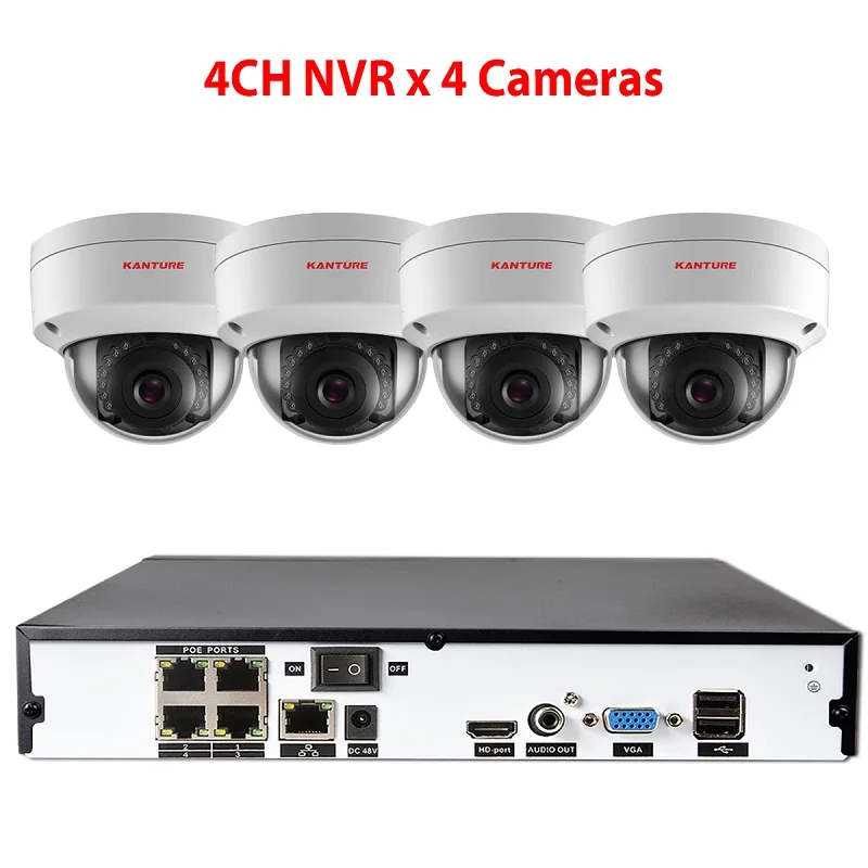 4CH DVR x 4 Camera KANTURE H.265+ 8CH 4CH 5MP POE CCTV NVR система 3MP аудио Антивандальная система безопасности/наружная POE ip-камера видеонаблюдения - Цвет: 4CH DVR x 4 Camera