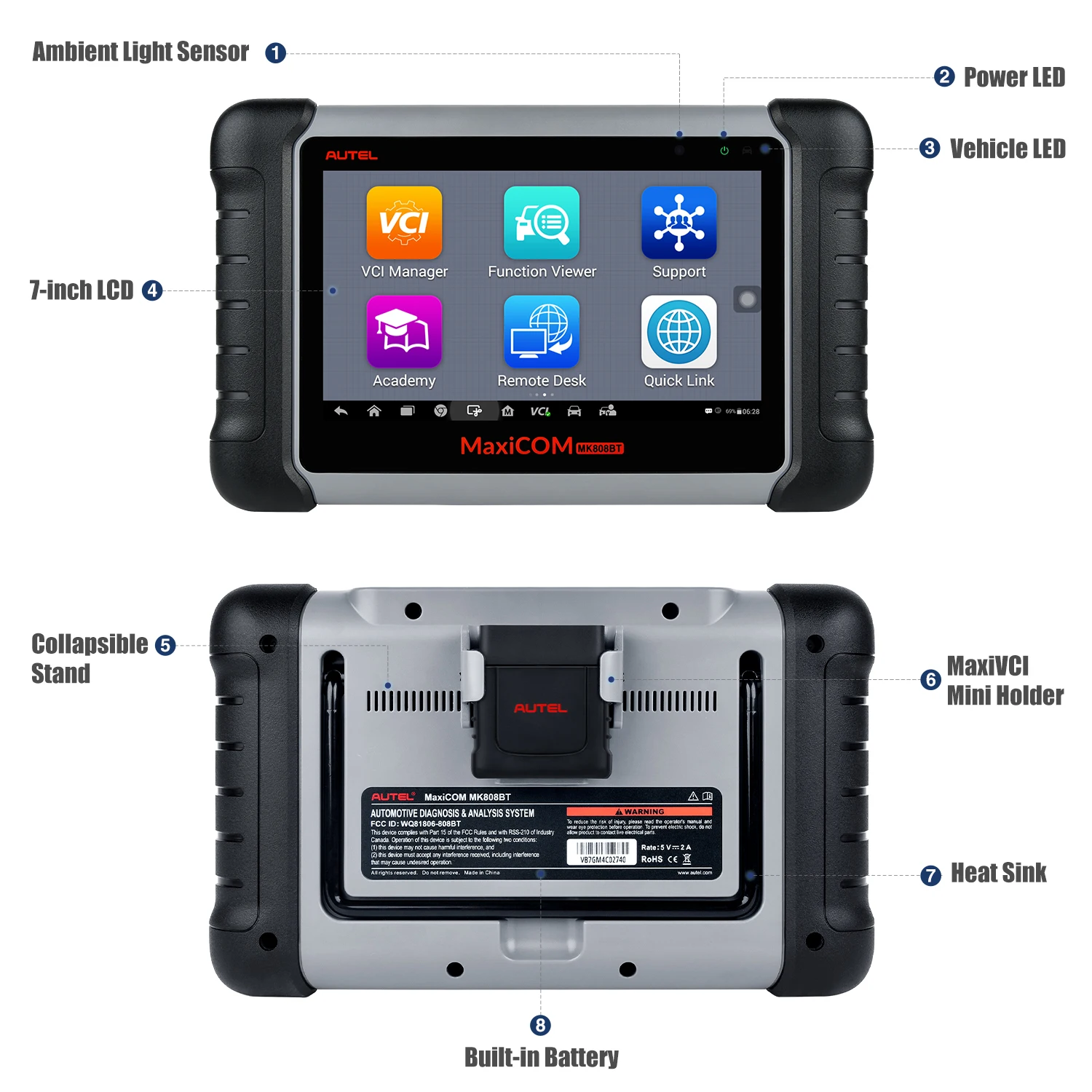 Autel MaxiCOM MK808BT OBD2 Diagnostic Scan Tool All System Diagnosis 25+ Services IMMO/Oil Reset/EPB/BMS/SAS/DPF/ABS MK808 MX808 car inspection equipment