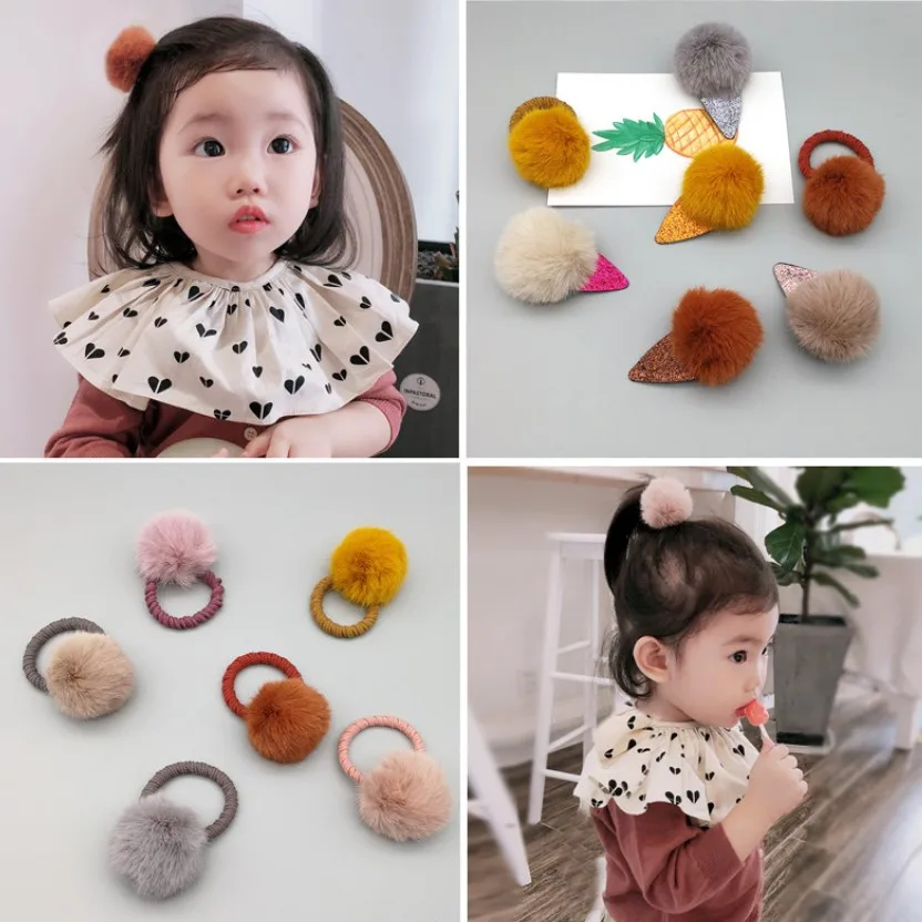 Girl Fashion Gum Pompon Elastic Hair Bands Ball Scrunchies Ponytail Holder Rubber Headbands BB hair clips kids Accessories | Детская