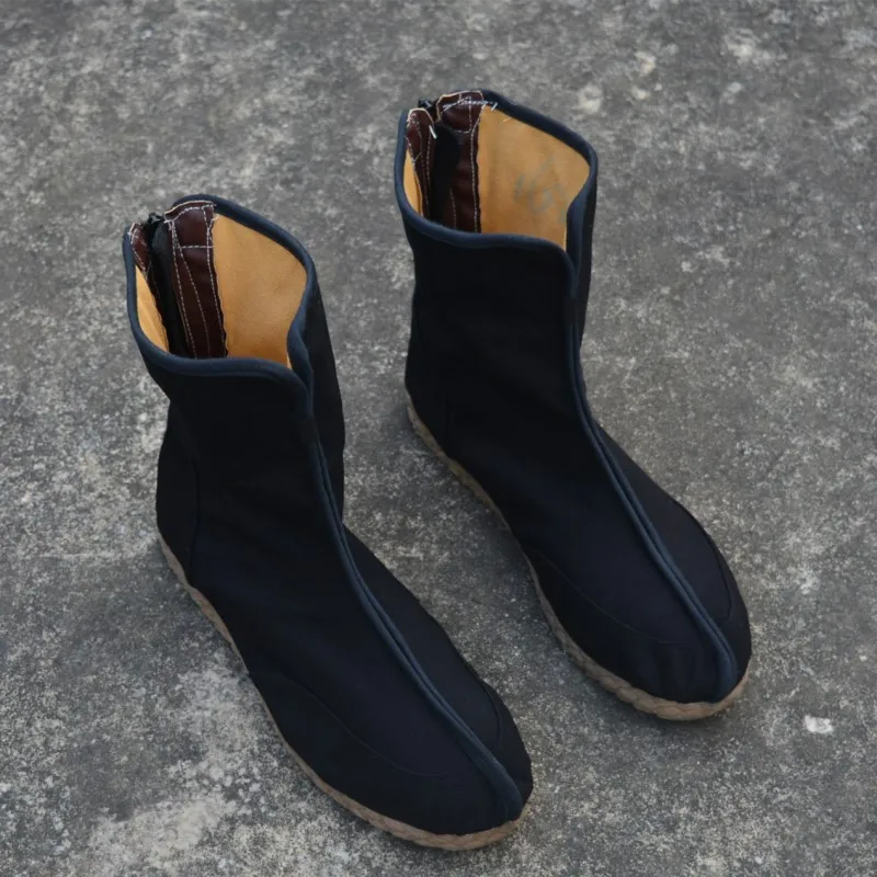 Han Dynasty Cotton Fabric Warrior Swordsman Boots For Men Chinese Style Retro Officer Boots Vintage Breathable Shoes