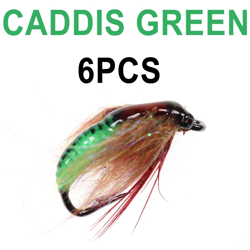 Vampfly 6PCS #6 Colorful Caddis Pupa Nymph UV Beadhead Insect