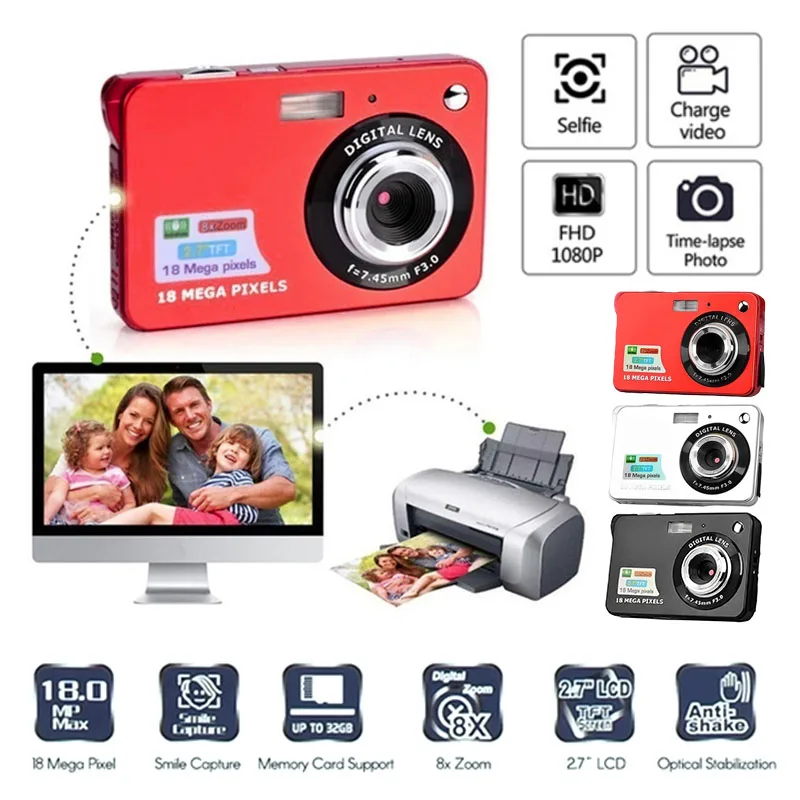New K09 18MP 2.7 Inch LCD Screen 8x Zoom Smile Capture Anti-Shake Digital Camera for Child Gift