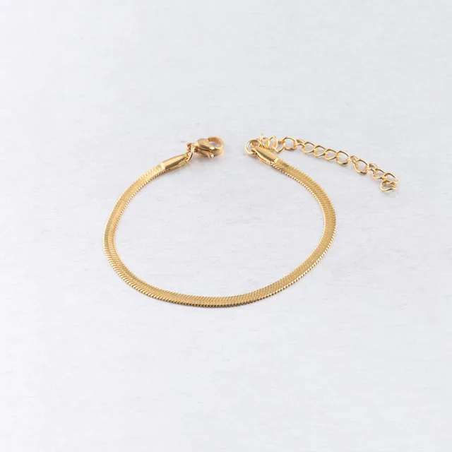 New Fashion Charm Stainless Steel Flat Snake Bone Chain Bracelet His and Hers Jewelry Base Bracelet for Women Men Wholesale Bulk Gold 3mm